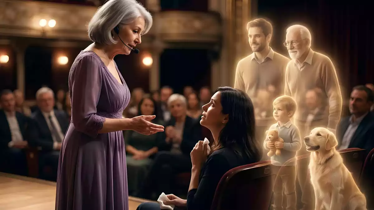 Jenseitsmediums vor Publikum bei der Ausbildung zum Jenseitsmedium